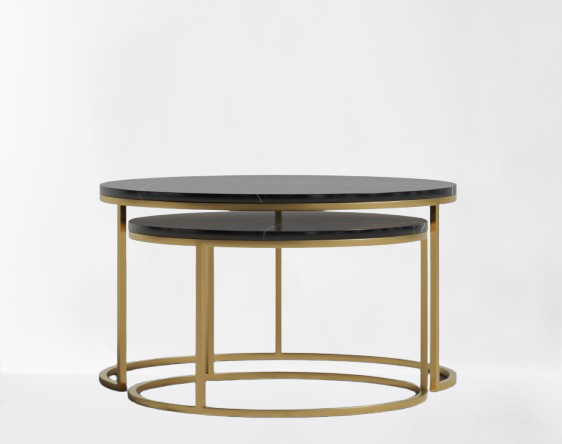 Eren Nesting Coffee Table Black Marble/Brass Base