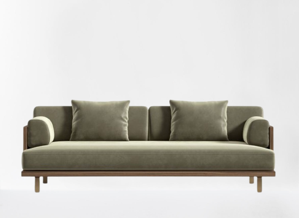Plush Velvet Olive Green Sofa with Brushed Brass Legs