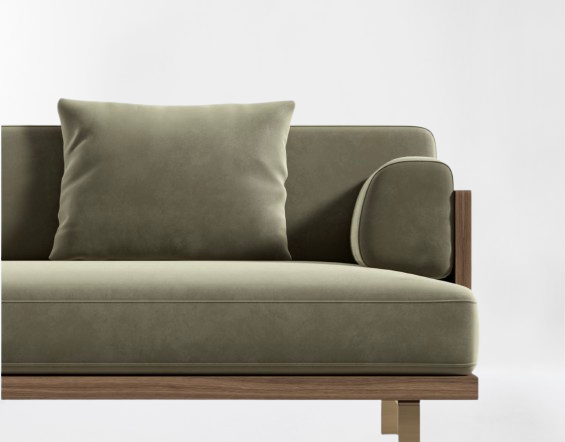 Plush Velvet Olive Green Sofa with Brushed Brass Legs