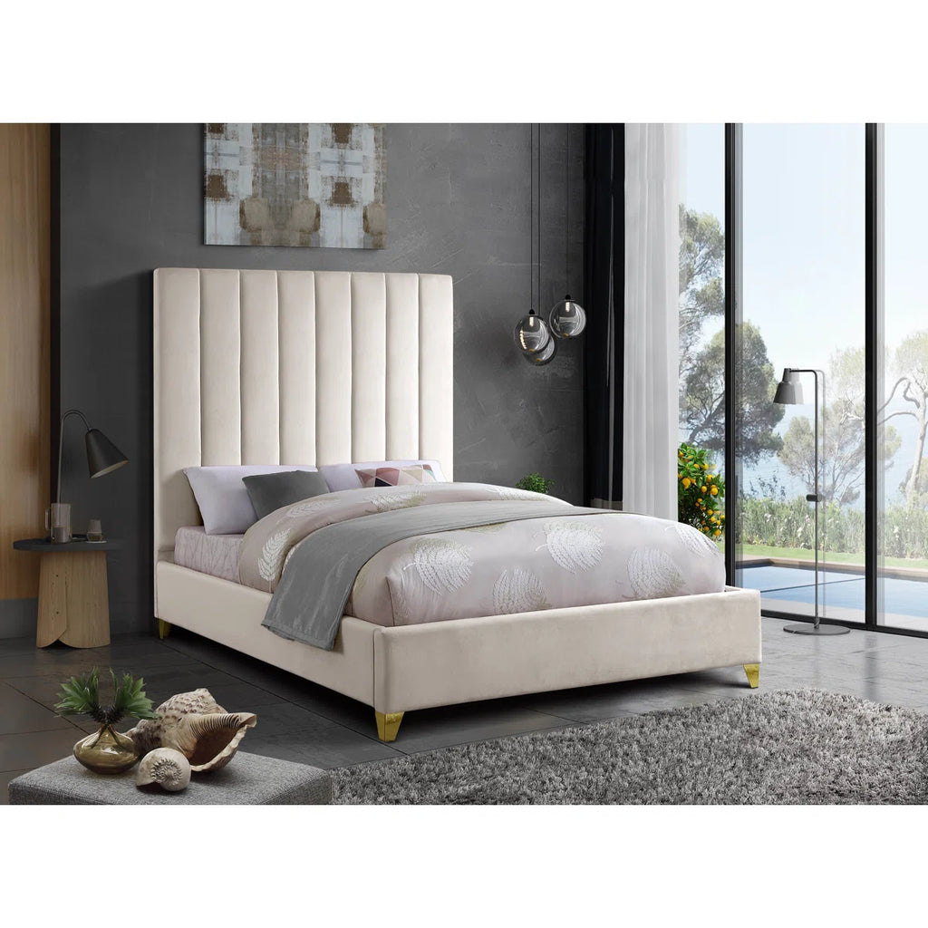 Cream Velvet Sibert Upholstered Bed
