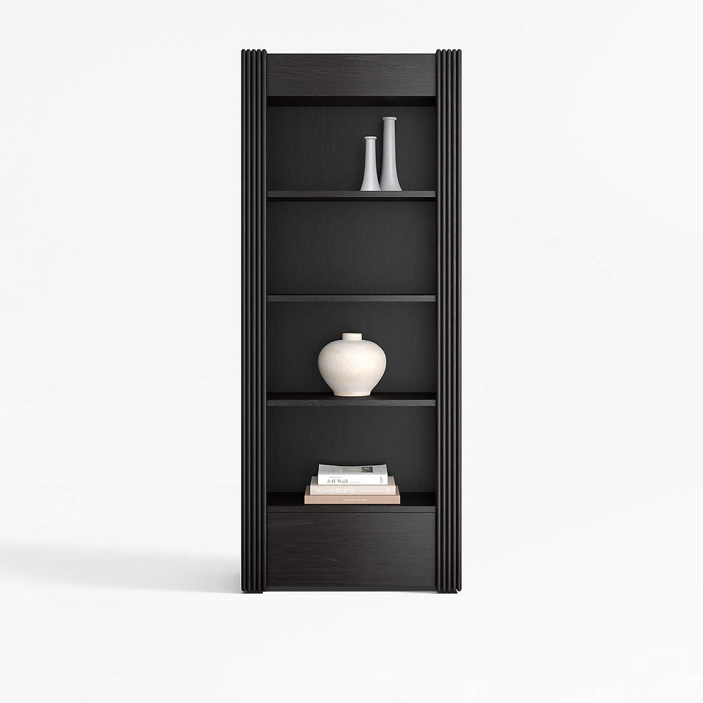 Siena 34" Black Wood 4-Shelf Storage Bookcase with Drawer Black Ash