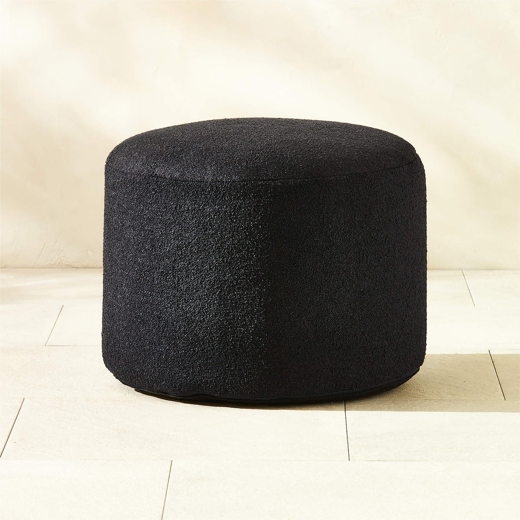 Silves Black Performance Boucle Outdoor Pouf 24"