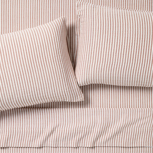Supersoft Brulee Brown Striped 100% Organic Cotton Gauze Kids Queen Sheet Set