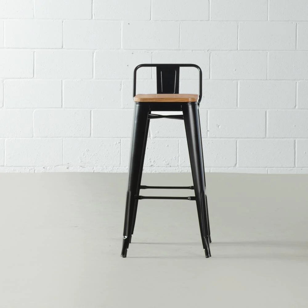 Industrial Black Bar Stool/Wood Seat