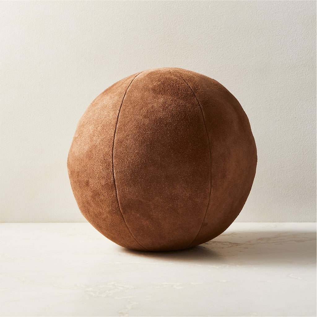 Terre Brown Suede Sphere Throw Pillow 12" Brown Suede