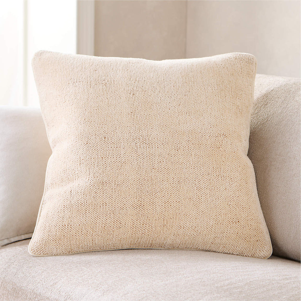 Textured Chenille 23"x23" Ecru Yellow Throw Pillow with Down-Alternative Insert