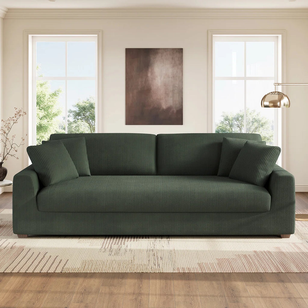 Upholstered Corduroy Sofa 88.6" With Accent Pillow