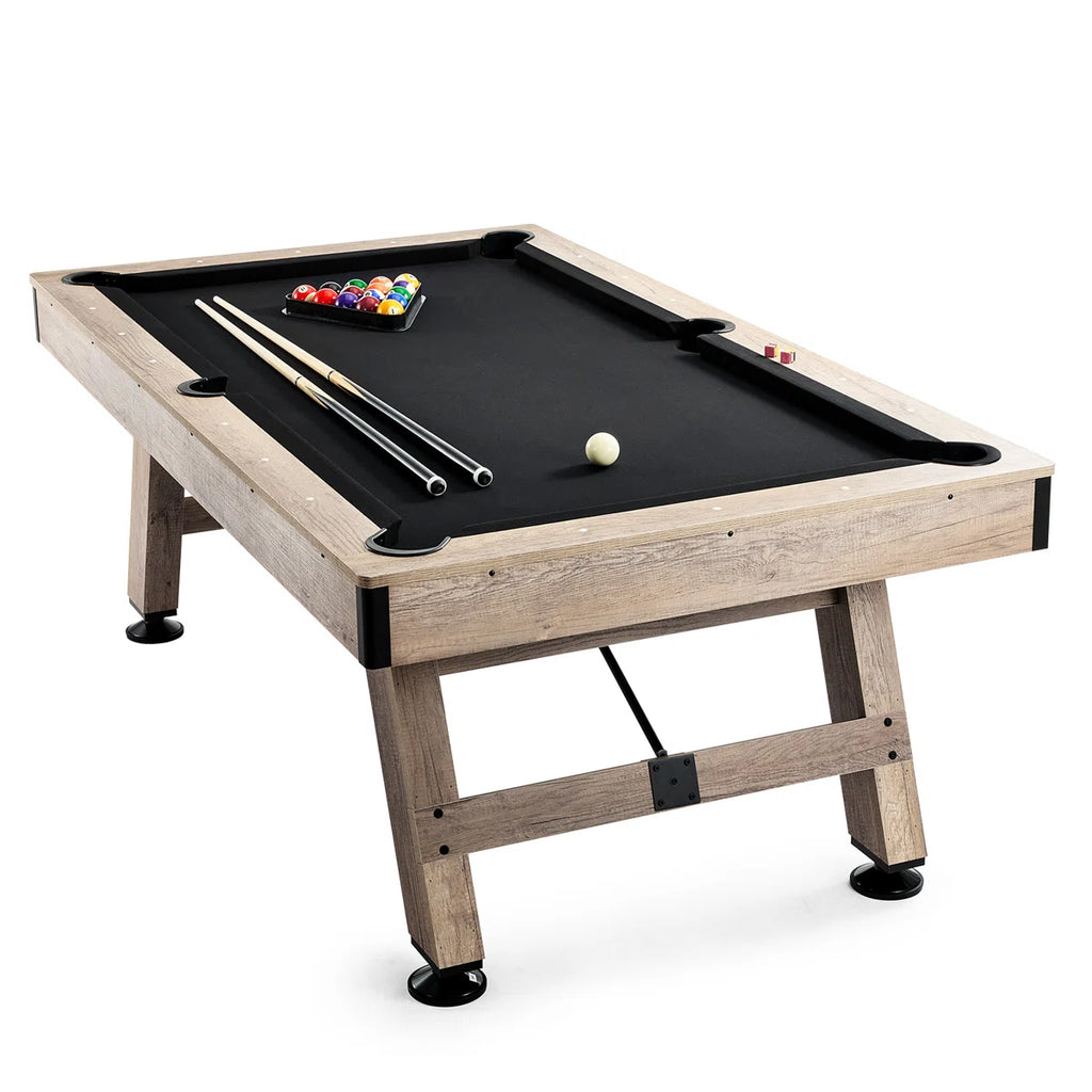 Vevor 7ft Billiard Pool Table Rustic Wood & Black Cloth