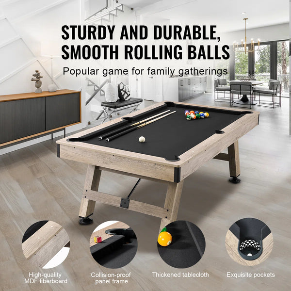 Vevor 7ft Billiard Pool Table Rustic Wood & Black Cloth