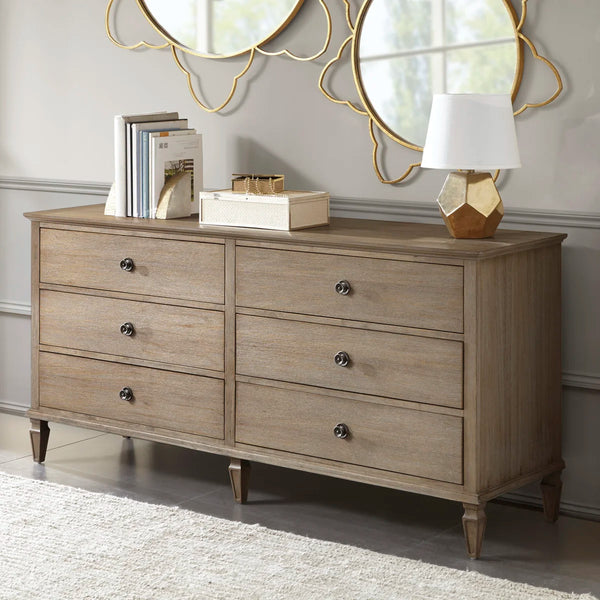 Victoria Light Natural 6-Drawer Double Wide Wood Dresser