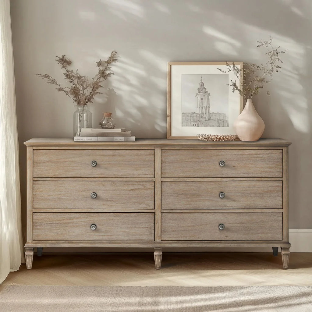 Victoria Light Natural 6-Drawer Double Wide Wood Dresser