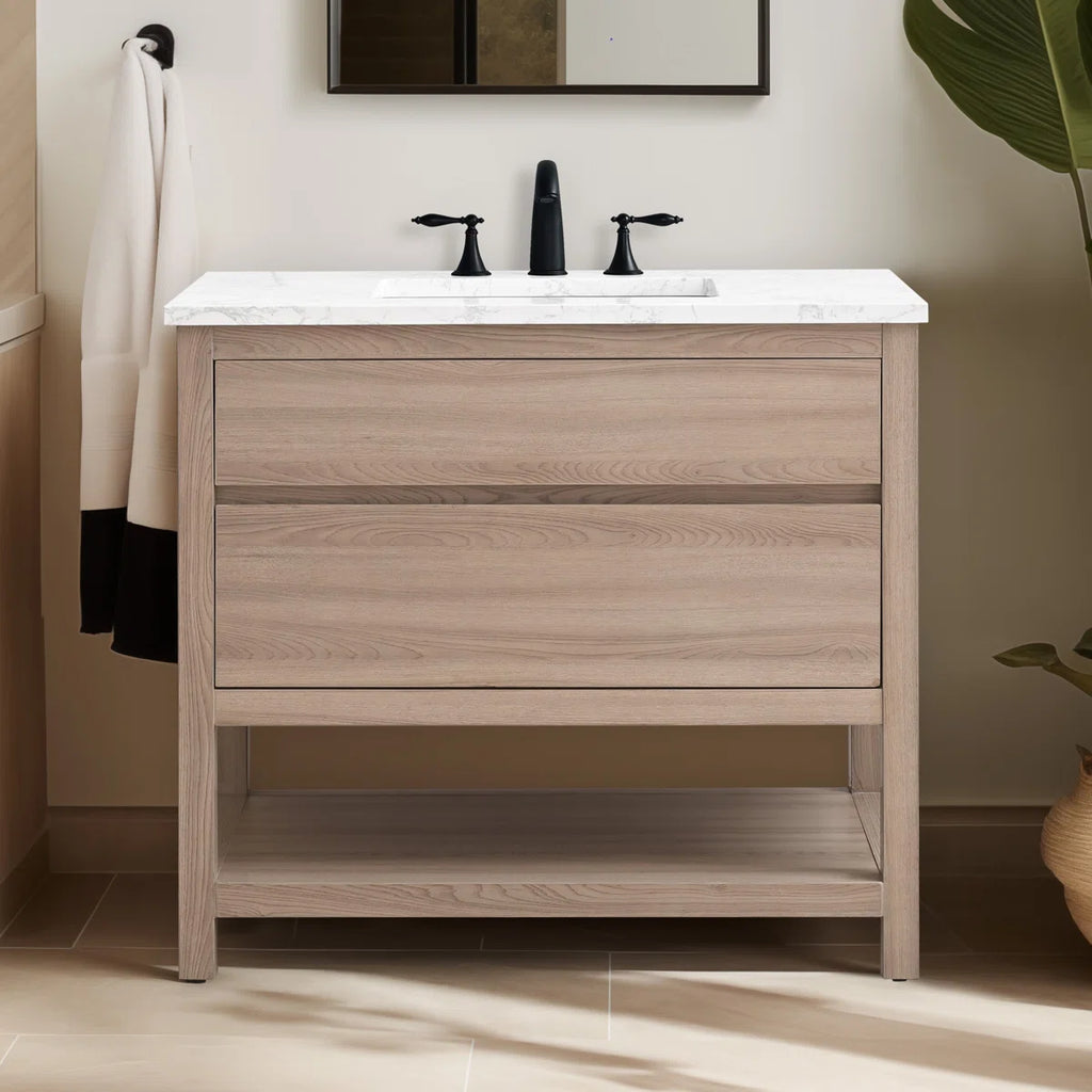 Wesli 36" Single Bathroom Vanity With Engineered Stone Top Moonlight Oak