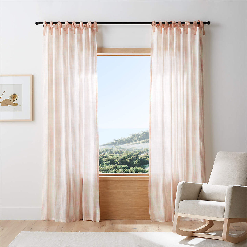 Pink Windowpane Plaid 100% Organic Cotton Curtain Panel 44"x84"