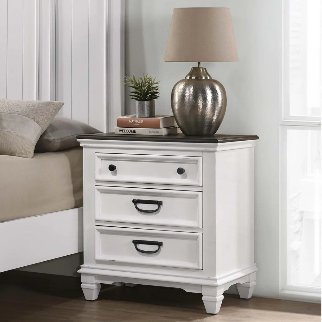 Wood 3-Drawer Nightstand,Weathered White and Grey
