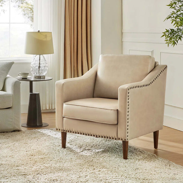 Almetia Vegan Leather Armchair with Solid Wood Legs