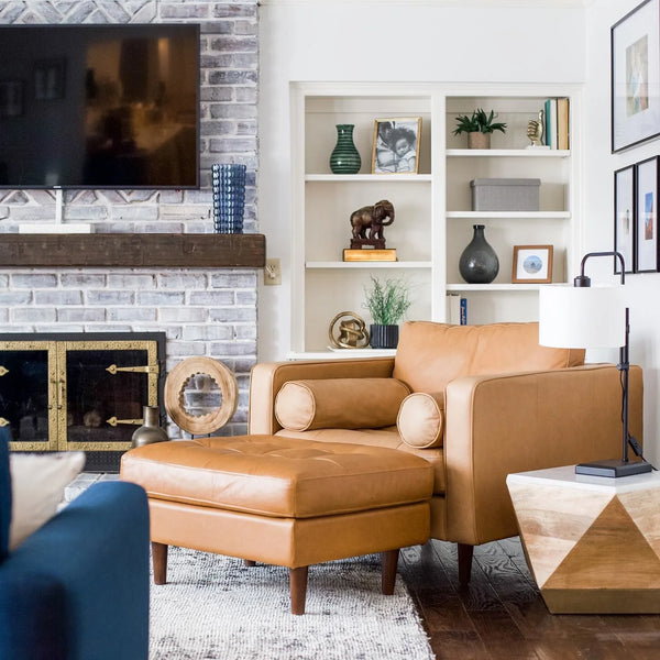 Loft Tan Leather Ottoman