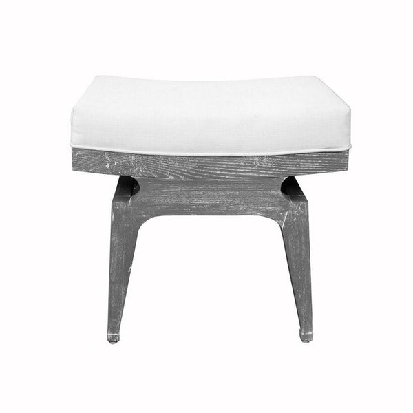 Solid + Manufactured Wood Accent Stool Grey Cerused Oak With White Linen Cushion