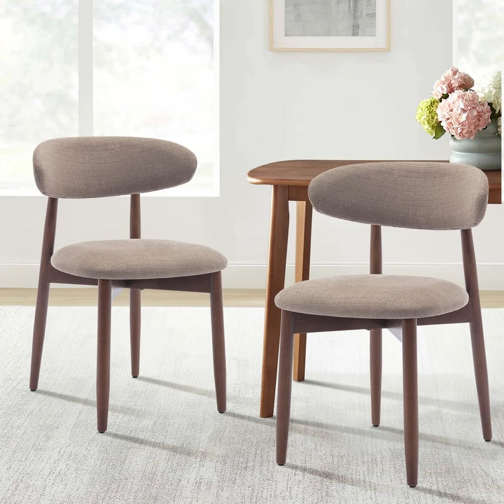 Vannie Upholstered Solid Wood Camel Dining Chair (Set of 2)