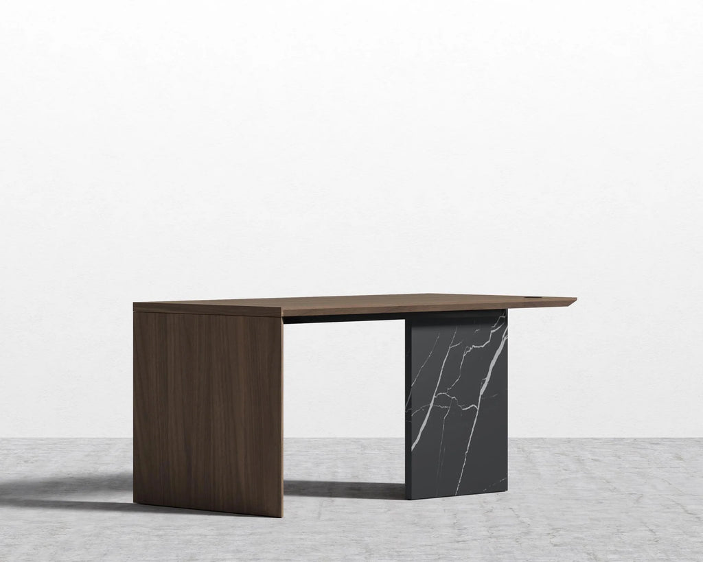 Gia 88" Desk – Walnut Top + Ceramic Black Base