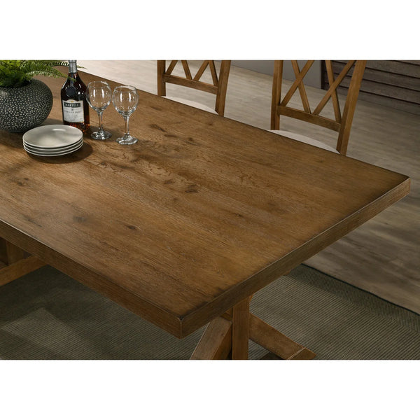 Enna Morden Farmhouse Wood Trestle Dining Table, Brushed Driftwood