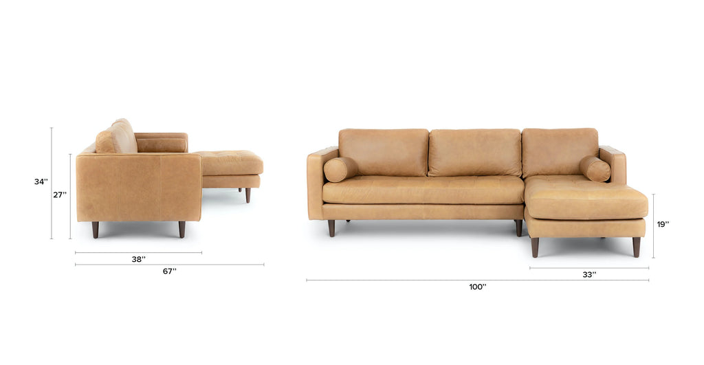 Sven charme tan leather left sectional sofa deals
