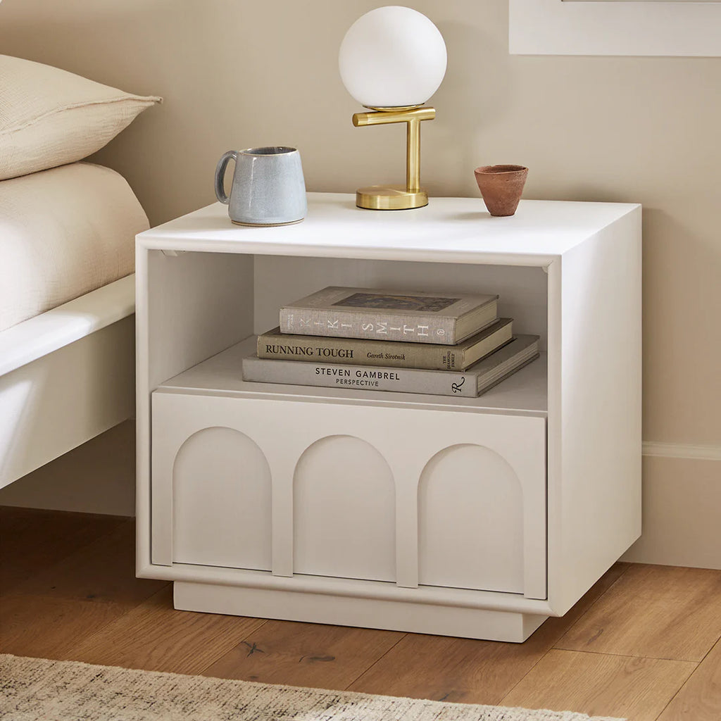 White 1-Drawer Nightstand, Prima