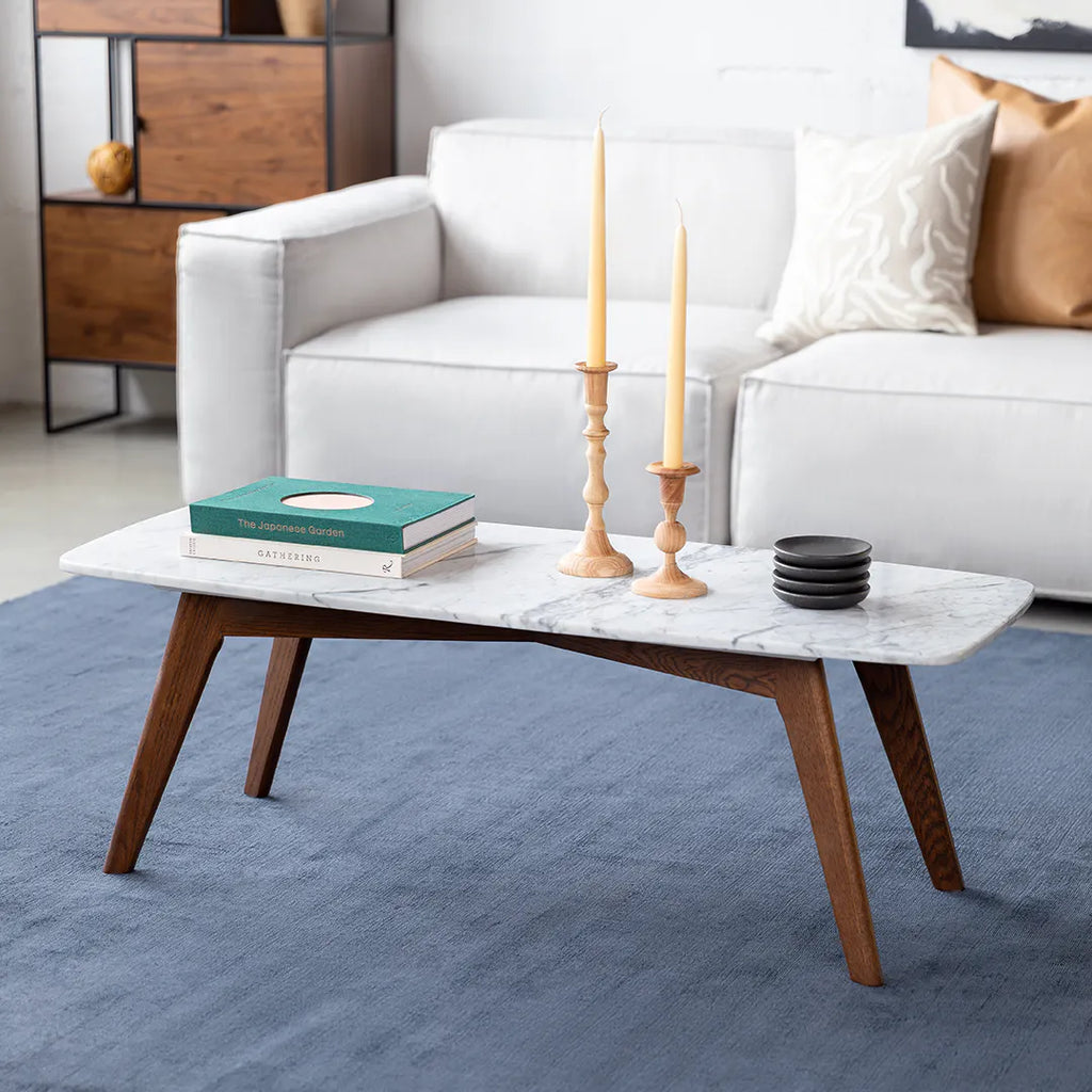 Walnut 43.5" Marble Rectangular Coffee Table
