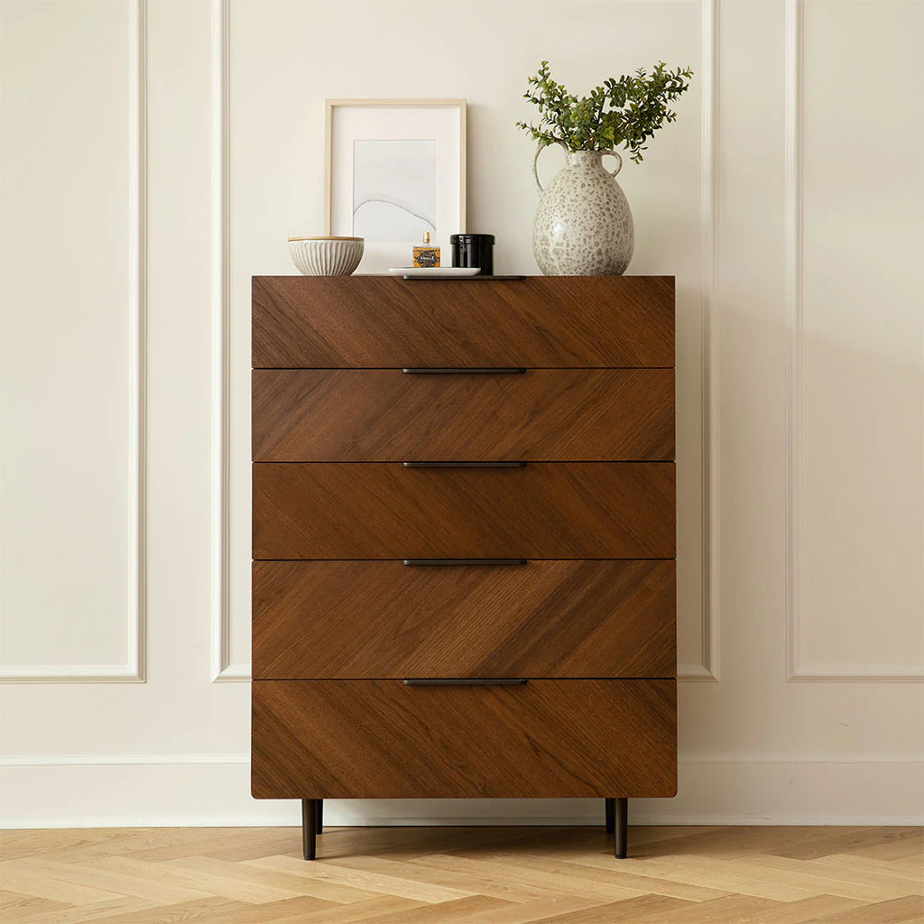 Naya Tall Walnut 5-Drawer Chest