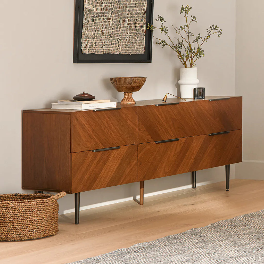 Naya 6-Drawer Low Triple Dresser - Walnut