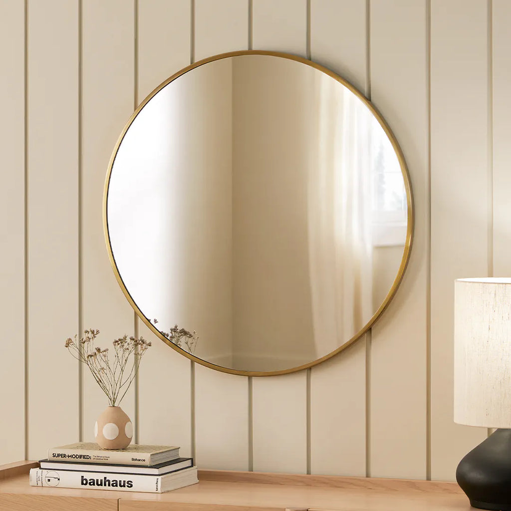 Small Round 32" Wall Mirror - Brass