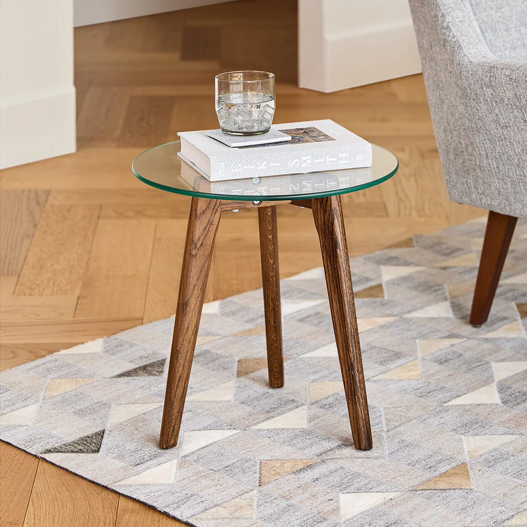 Glass Topped/Walnut Side Table