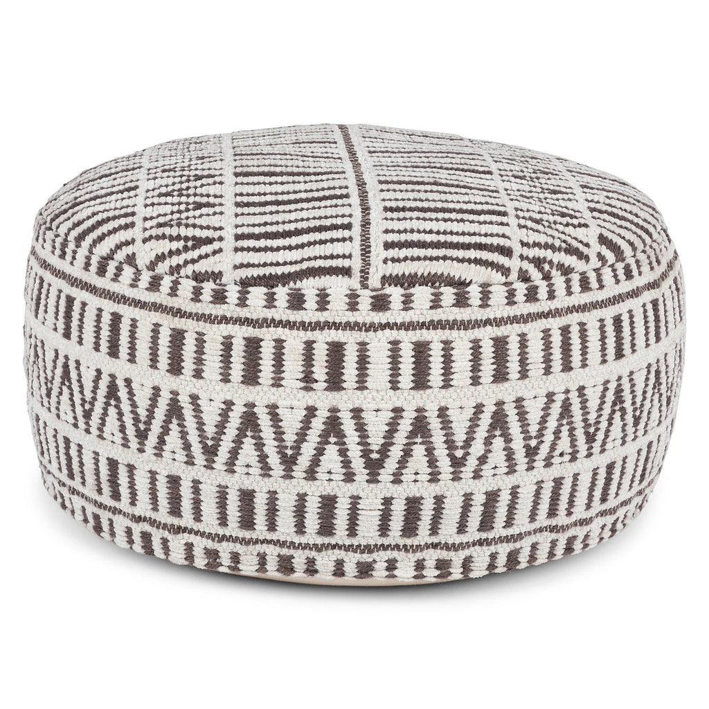 Large 30" Pouf White & Charcoal