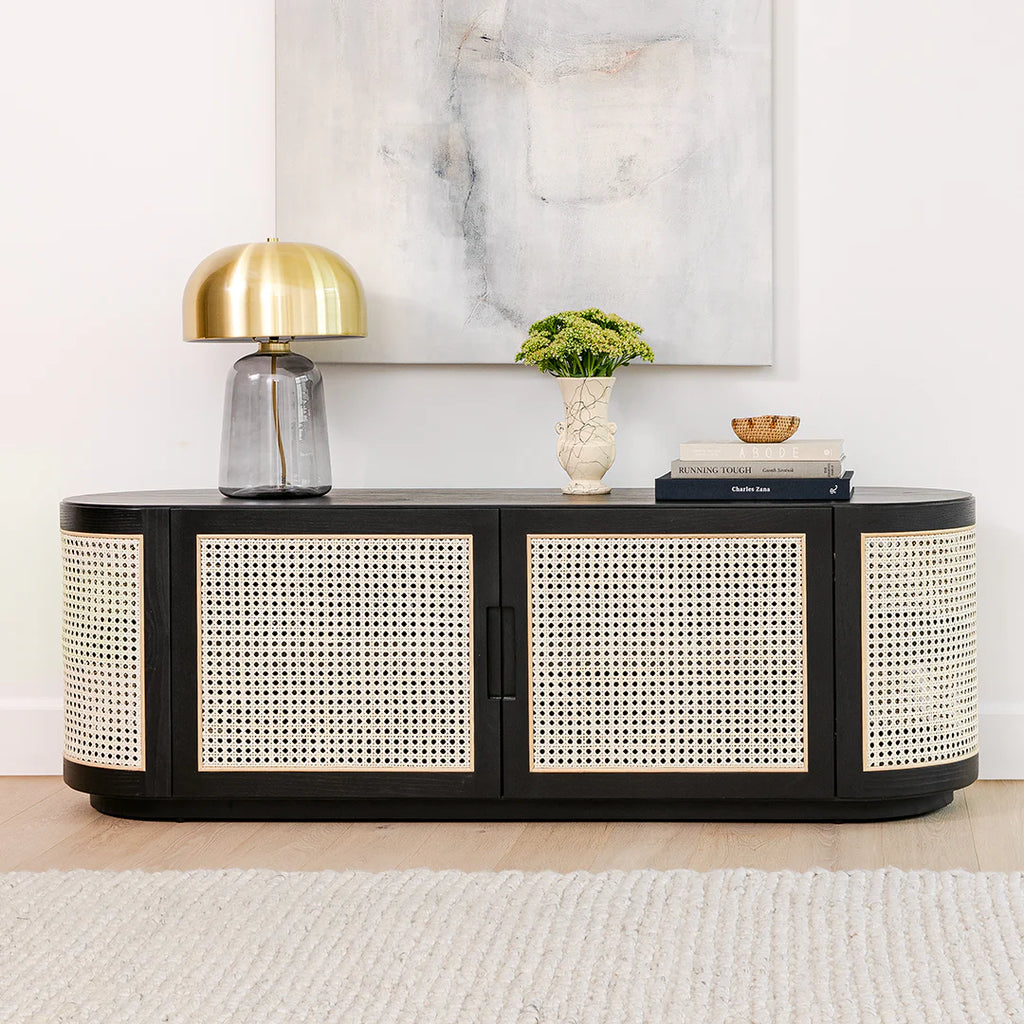 Black Cane Rattan & Ash Media Unit