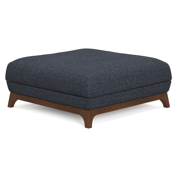 Denim Blue & Walnut Ottoman