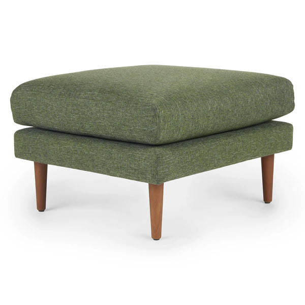 Forest Green & Walnut Fabric Ottoman