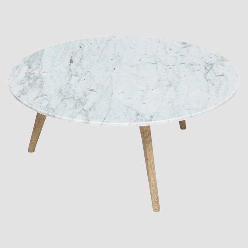 Round White Oak & Marble Coffee Table