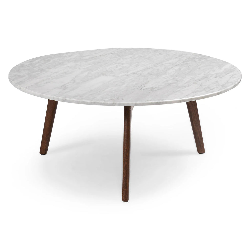 Round White Marble & Walnut Coffee Table