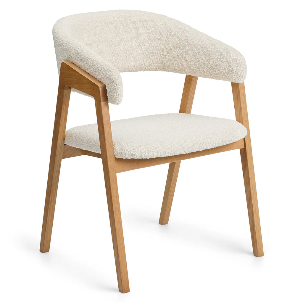 Nosra Dining Chair – Oak and Ivory Bouclé
