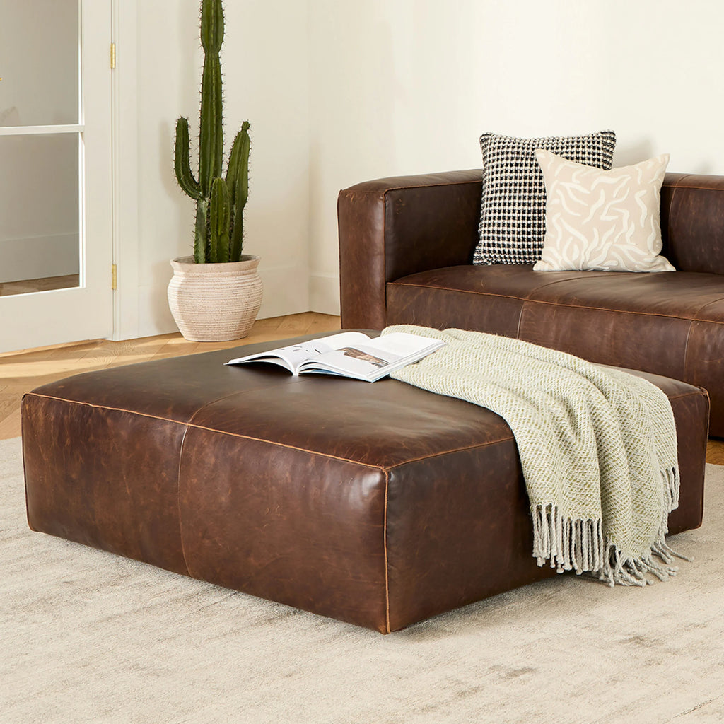 Indiana Brown 48" Rawhide Leather Ottoman