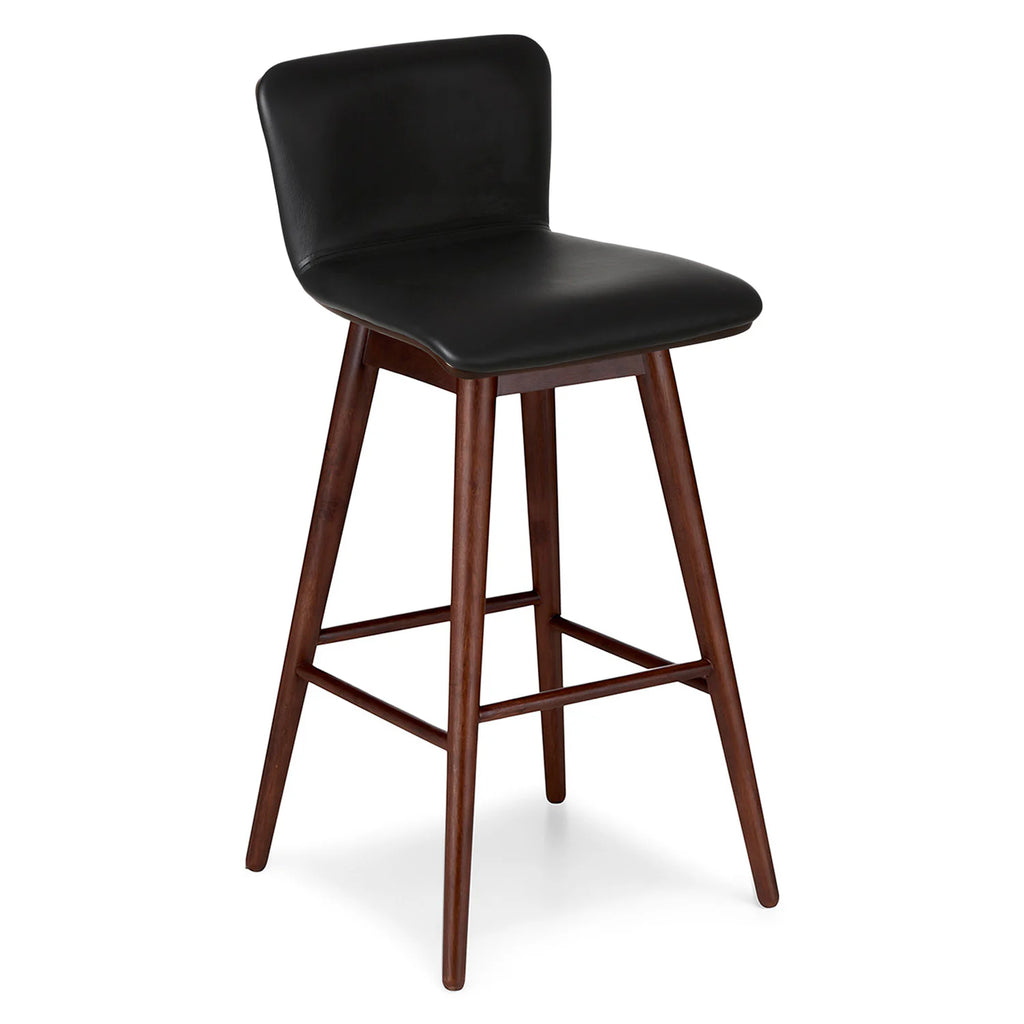 Black Leather Walnut Swivel Bar Stool