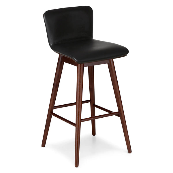 Sede Black Leather Walnut Swivel Bar Stool