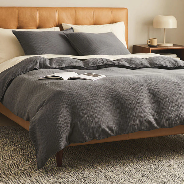 Leni Gauze Cotton Charcoal King Duvet Cover