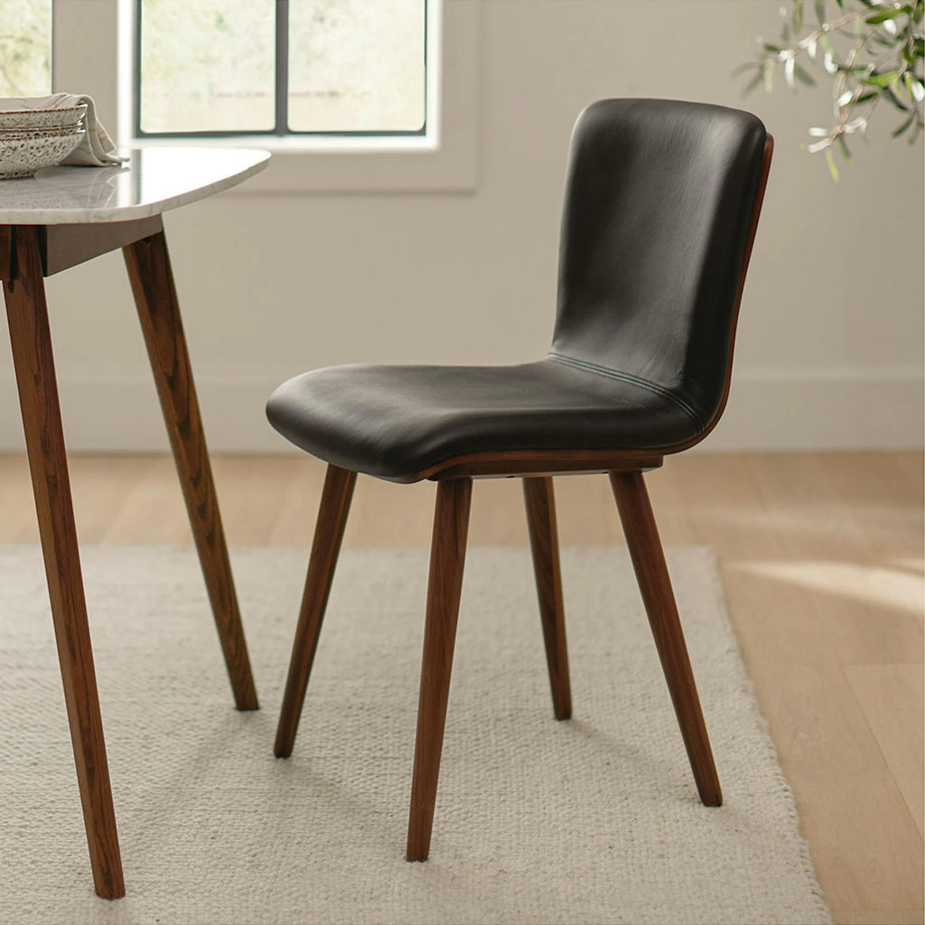 Black Leather Walnut Dining Chair