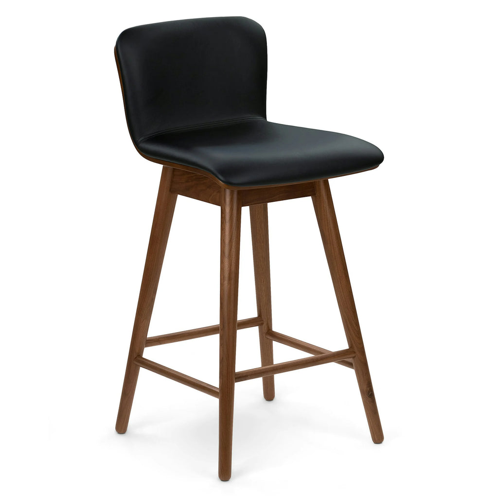 Black Leather Swivel Counter Stool - Walnut and Black