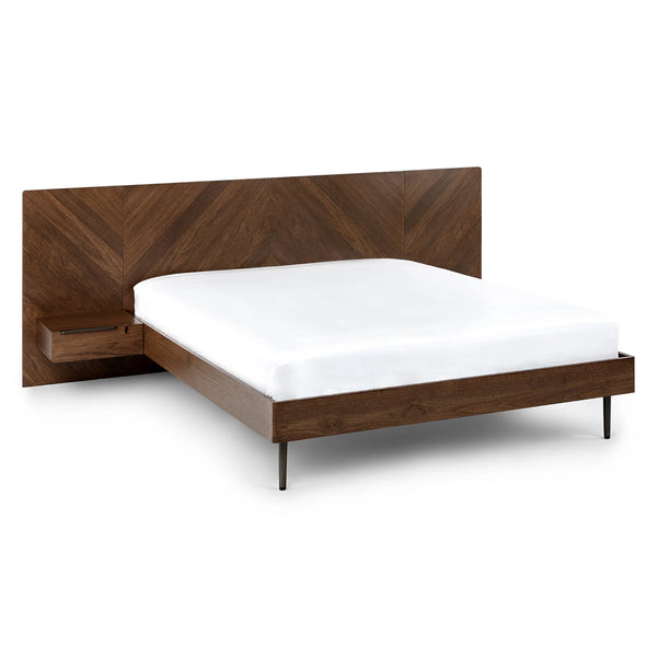 Queen Low Profile Bed With Nightstands Set - Walnut