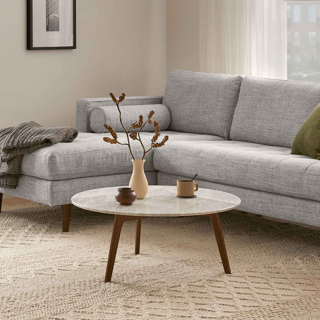 Round White Marble & Walnut Coffee Table