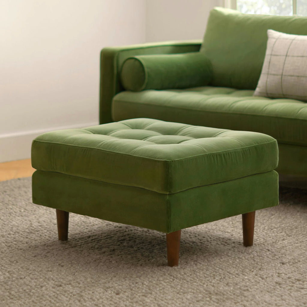 30" Velvet Ottoman - Grass Green