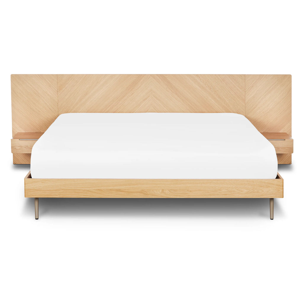 Mera Oak King Bed Low Profile With Nightstands