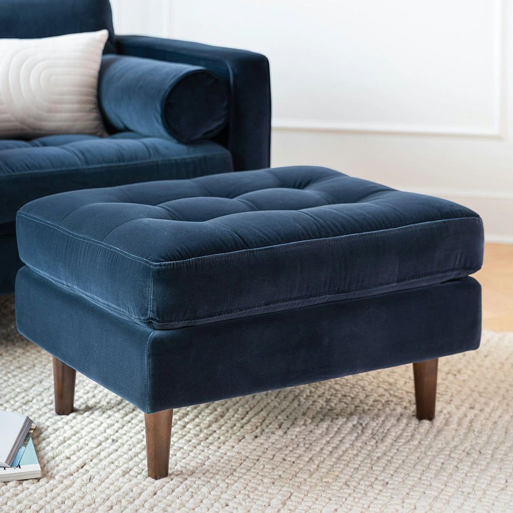 30" Velvet Ottoman - Cascadia Blue