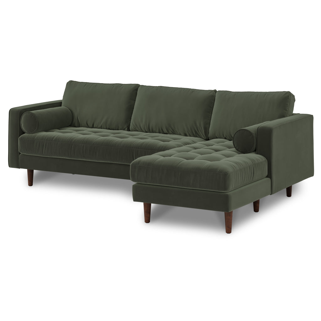 Plush Velvet Pacific Green 100" Tufted Velvet Right Sectional